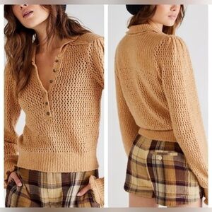 Free People Open-Knit Honey Tan Sweater